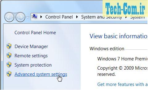 نشان دهنده انتخاب گزینه Advanced system settings در بخش مشخصات ویندوز