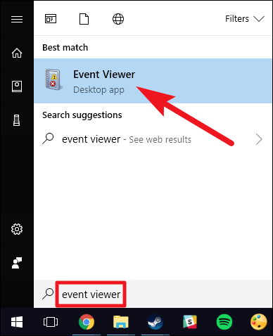 اجرای ابزار Event Viewer از طریق منوی ویندوز