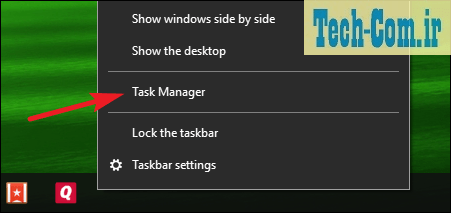انتخاب گزینه Task Manager از طریق نوار وظیفه