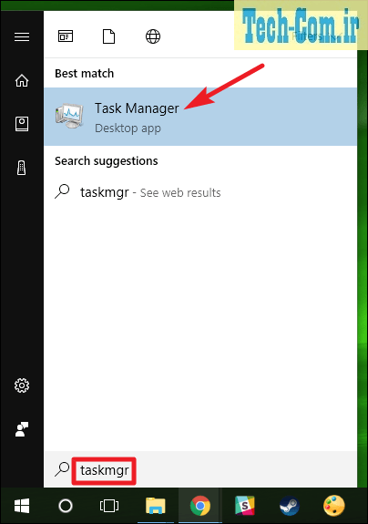 انتخاب گزینه Task Manager از طریق منوی استارت