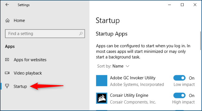 نشان دهنده محل قرارگیری گزینه StartUp در پنجره مدیریت وظایف